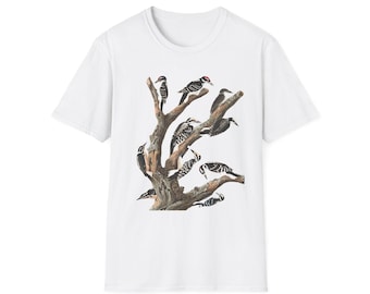 Von der Natur inspiriertes Vogelliebhaber-T-Shirt, Unisex-Softstyle-T-Shirt, Perfektes Geschenk für Vogelbeobachter, umweltfreundliche Kleidung, Naturgeschenke, Spechte