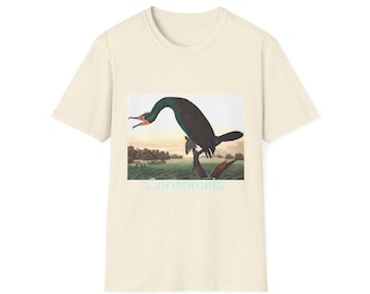Wild Cormorants Softstyle T-Shirt, Cormorant Art Tee, Vintage Bird Graphic Tee, Audubon Wildlife T-Shirt