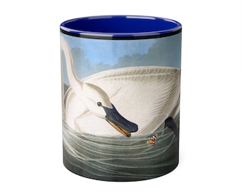 Elegant Swan Accent Mug - Artistic Coffee Cup, Animal Lover Gift, White Swan Nature-Inspired Drinkware, Trumpeter Swan Enamel Camp Mug