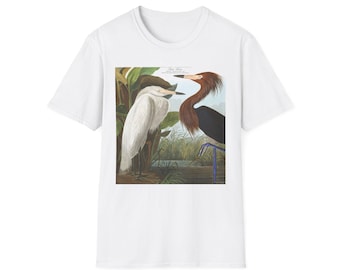 Vintage Purple Heron  Softstyle T-Shirt, Nature Lover Gift, Audubon Bird Print T-Shirt, Birdwatching Apparel, Heron Bird Print Tee Shirt