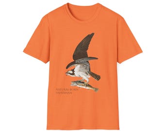 Osprey Fisherman Softstyle T-Shirt, Bird Lover Tee, Wildlife Graphic T-Shirt, Natural Born Fisherman T-Shirt, Flying Osprey Softstyle Tee