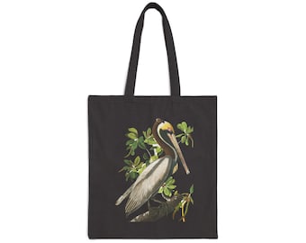 Brown Pelican Canvas Tote Bag, Audubon Bird Print Shopping Bag, Pelican Beach Tote, Pelican Cotton Canvas Tote Bag, Bird Watchers Tote Bag