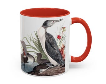 JJ Audubon Wild Loon Print Coffee Mug, Loon Graphic Accent Coffee Mug, Gift for Wildlife Enthusiasts, Waterfowl Marsh Scene Coffee Mug,