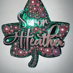 Double Ivy Leaf | Custom Name | Embellished Sorority Pin | Pink and Green