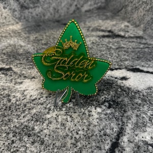 Ivy Leaf | Golden Soror | Sorority Pin | Embellished | Green and Gold