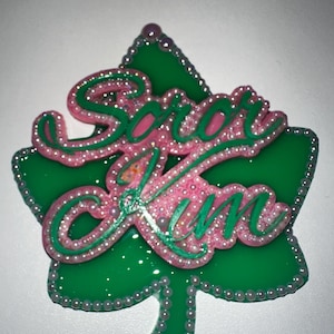 Ivy Leaf | Custom Name | Embellished Sorority Pin | Pink and Green