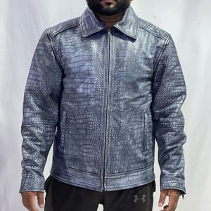 Veste en cuir de club de moto en cuir italien d'agneau véritable de qualité supérieure, faite sur mesure, texturée en crocodile