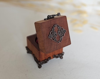 Handmade Wooden Ring Box | Rustic Ring Holder for Wedding Ceremony | Art Deco Ring Bearer Box