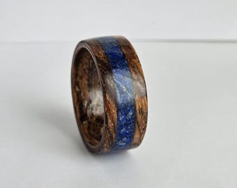Lapis Lazuli Olive Wood Ring | Chunky Men’s Wedding Band, Natural Stone