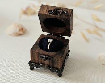 Gothic Proposal Ring Box. Custom Walnut Engagement Ring Holder