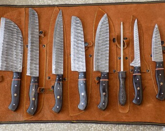 Aangepaste damascus stalen messenset