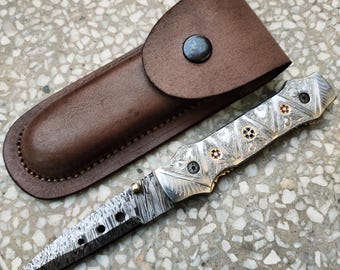 Damascus Folding Knife Engraved
