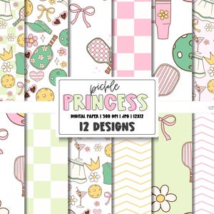 Pickleball Papier Muster | kokett niedlichen Muster | Girly Pickleball | Rosa PICKLEBALL | Kawaii | Retro Scrapbook Papier | Groovy Sport
