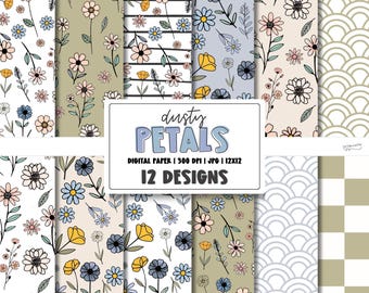 Boho Florals | Moody Flower Pattern | Spring scrapbook paper pack | Watercolor backgrounds | Junk Journal Paper | Seamless Pattern