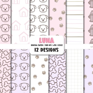 Pink Dog Themed Digital Printable Paper | Dog Puppy Digital Paper | Girly Dog Paper | Woof Paper | Dog Scrapbook Papers Animal Paper