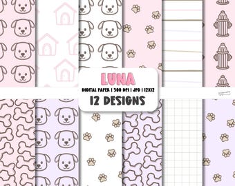 Papier imprimable numérique sur le thème chien rose | Papier numérique pour chiot | Papier Girly Dog | Papier Woof | Papiers pour scrapbooking chien Papier animal