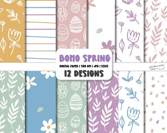 Boho spring Paper | Easter digital paper | Spring scrapbook paper pack | Watercolor backgrounds | Junk Journal Paper