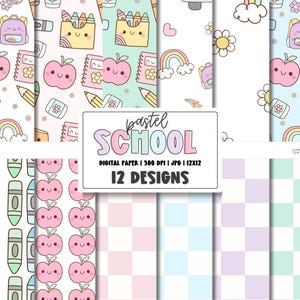 Pastell Schule | Zurück zur Schule Nahtloses Schulmuster | rosa Schule | Kawaii Kaffee Papier | Retro Scrapbook Papier | Groovy Schule