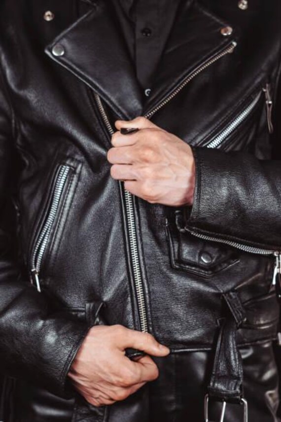 thumbnail interactive-video image 1 of TLF Men's Vintage Black Slim Fit Biker Leather Jacket – Motorcycle Style 1 of 5