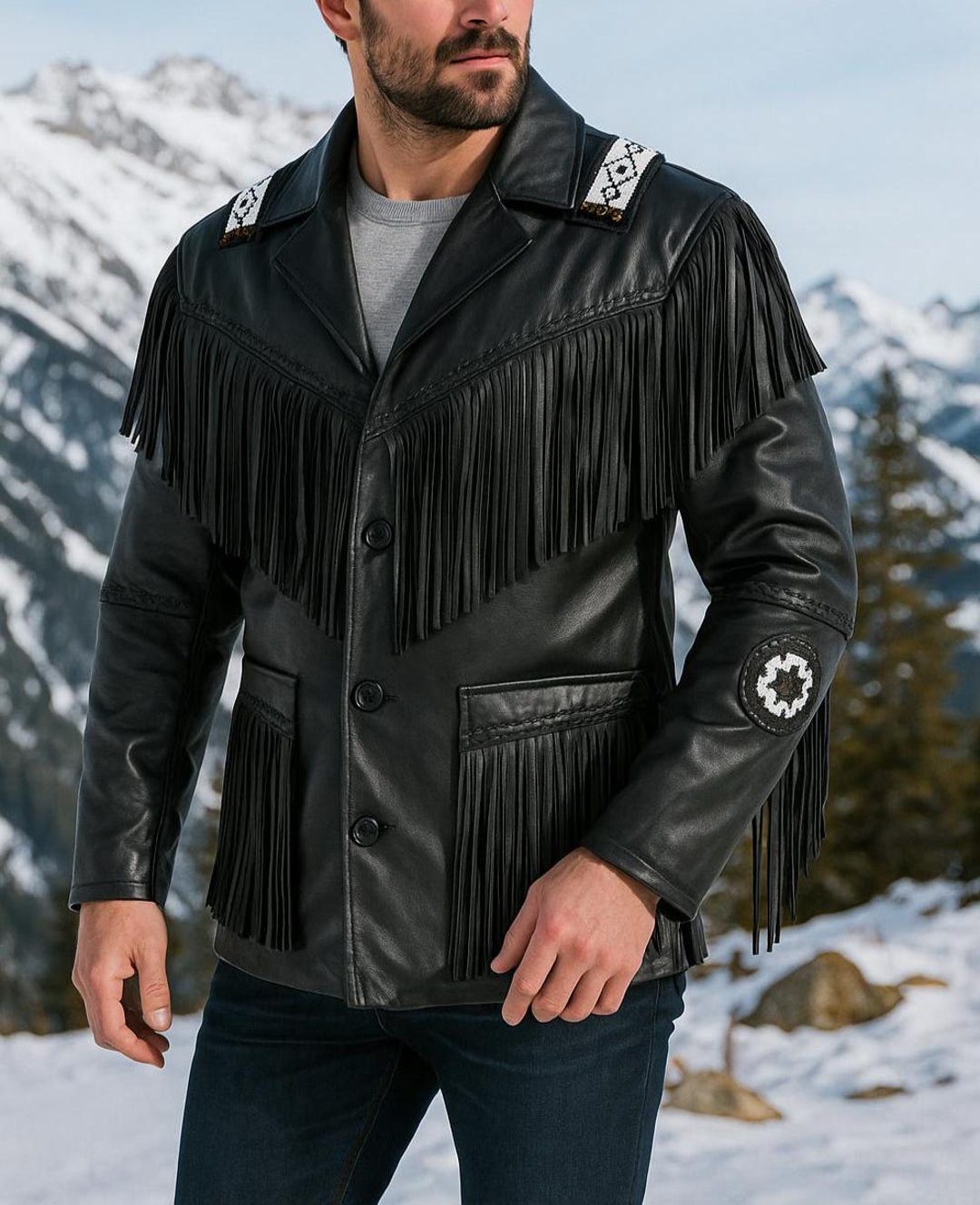 ヴィンテージブラックレザーフリンジバイカージャケット：ハーレー