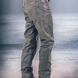 Mens Lambskin Leather Pants: Slim-Fit Dark Grey Trousers, Custom Made