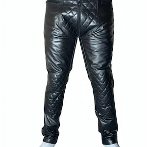 Mens Real Leather Pants, Double Zip Schwarz Black Jeans Trousers Interest BLUFF Cuir Bikers Motorcycle Style Customized Pants Birthday Gift