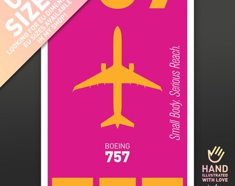 Boeing 757-poster (Amerikaanse maten) | Klassieke narrowbody jetart | Minimale luchtvaart muurdecoratie | Vliegtuigafdruk