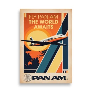 Póster de viaje vintage de Pan Am: arte mural retro de aerolíneas (DIN A) / Decoración de aviación de los años 70
