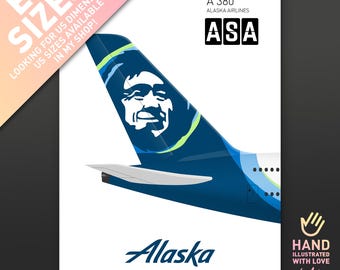 A380 Alaska Airlines Tailfin Poster (EU - Sizes) | Minimalist Airline Art | Modern Aviation Wall Decor | Airplane Illustration