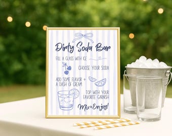 Dirty Soda Bar Sign Printable + Editable Template | 4 Sizes | Canva Party Sign | Soda Bar Instructions | Summer BBQ Wedding Shower Decor