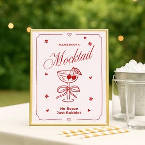 Editable Mocktail Bar Sign | No Booze Just Bubbles | Printable Party Sign | Alcohol-Free Drink Station Decor | Wedding, Baby Shower, BBQ