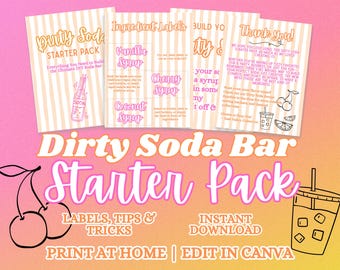 Dirty Soda Starter Pack | Printable DIY Soda Bar Kit + Canva Templates | Party Signage, Menu, Labels & Setup Guide | Soda Station PDF
