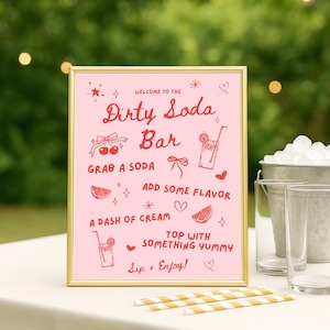 Pink Dirty Soda Bar Sign Printable + Editable Template | 4 Sizes | Canva Party Sign | Soda Bar Instructions | Summer BBQ Wedding Shower
