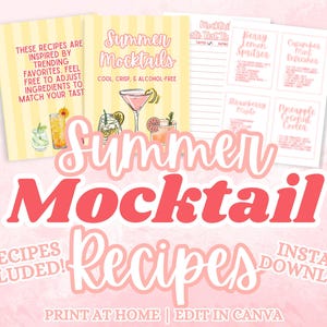Pacote de Receitas de Coquetéis sem Álcool para o Verão | 12 Bebidas sem Álcool em PDF + Tamanho para Celular + Modelo Editável para Canva | Ideias para Bar de Festa de Verão para Imprimir