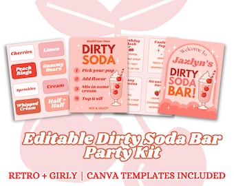 Dirty Soda Bar Party Kit • Retro Canva Templates, Recipe Cards (Printable)