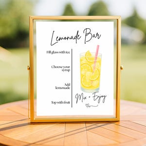 Plaque de bar Limonade imprimable | Modèle de toile modifiable | Décor de station de boissons de fête d'été | Téléchargement instantané | 4 tailles incluses