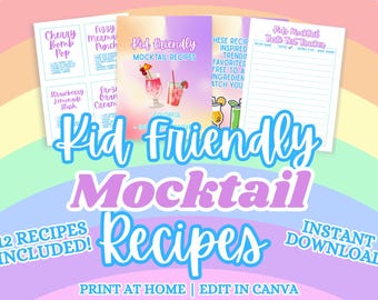 Kid-Friendly Mocktail Recipes | Party Drinks, Canva Template (PDF + PNG)