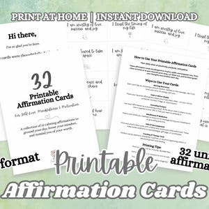 Printable Affirmation Cards – 32 Daily Positive Quote Cards for Self-Love, Mindfulness & Motivation – Instant Download PDF