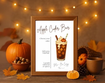 Apple Cider Bar Sign | Fall Party Drink Station Decor (Editable Canva Template)