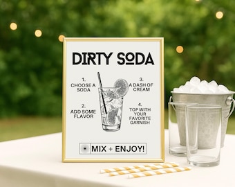 Dirty Soda Bar Sign | Retro Party Decor (Printable, Editable Canva Template)