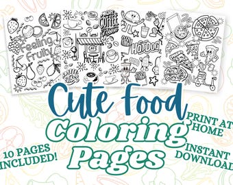 Kawaii Food Coloring Pages | Fun Snack & Drink Illustrations (PDF Pattern)