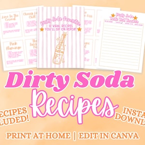 Paquete de recetas de refrescos sucios / 12 recetas virales de refrescos + PNG para dispositivos móviles + Rastreador de sabor / Descarga en PDF del menú digital de bebidas de verano