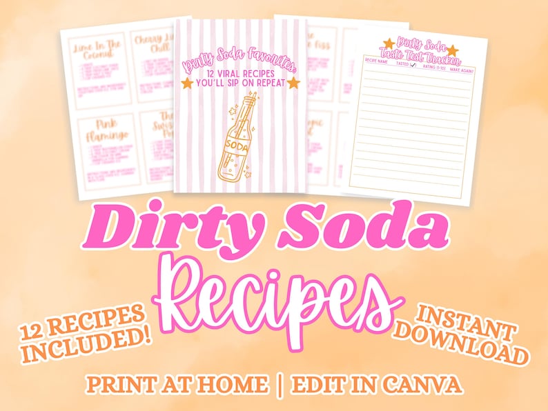 Dirty Soda Recipe Bundle | 12 Viral Soda Recipes + Mobile PNGs + Taste Test Tracker | Fun Summer Digital Drink Menu PDF Download