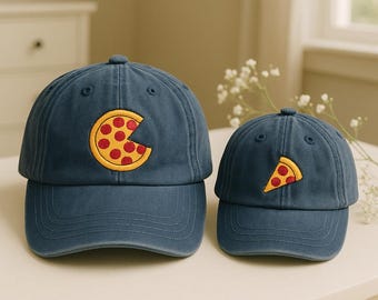 Embroidered Matching Pizza Dad and Kid Hat Set, Whole Pizza and Slice Embroidered Hats, Family Hats, Custom Family Hats, Foodie Dad Cap