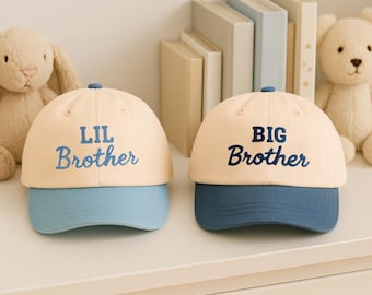 Embroidered Big Brother Lil Brother Hats, Embroidered Kids Cap, Toddler Baseball Hat, Brother Gift, Family Photo Outfit, Two-Tone Wash Cap