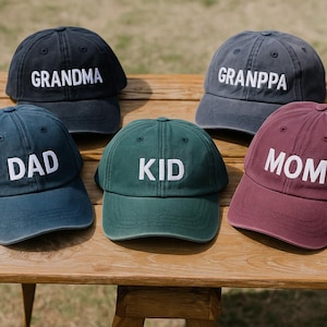 Embroidered Matching Family Hats, Papa Mama Mini Hat Set, Cute Dad Mom Toddler Hats, Family Washed Cap Set, Gift For Parents And Kids