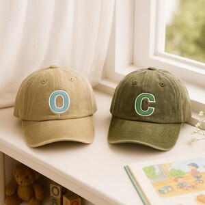 Custom Embroidered Hat for Kids, Personalized Single Initial, Youth Wash Cap, Children&#39;s Monogrammed Hat, Name Hats, Gifts for Baby