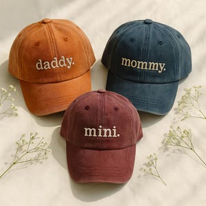 Embroidered Matching Family Hats, Papa Mama Mini Hat Set, Cute Dad Mom Toddler Hats, Family Washed Cap Set, Gift For Parents And Kids
