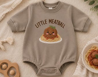 Little Meatball Embroidered Baby Romper, Funny Italian Food Outfit