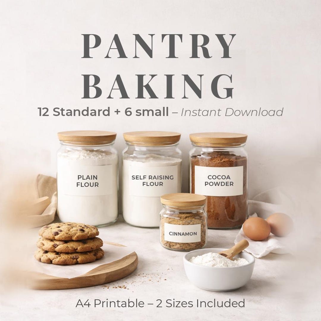 Baking Pantry Labels Printable – Minimal Kitchen Organization – Baking ...